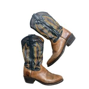 Vintage Tony Lama 6184 Pecan Taurus Shoulder Cowboy Boots Men's Size 10